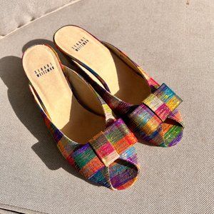 Stuart Weitzman Candy Plaid Silk Bow Mule, Tinsel LIKE NEW!